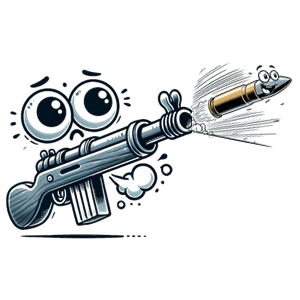 На рисунке изображена в шуточном стиле пуля, вылетающая из ствола ружья